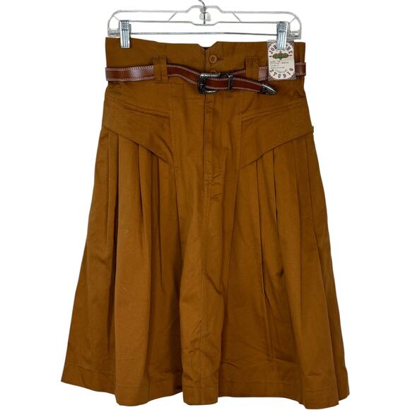 Jordache Vintage Studio Skirt Size 14 Brown Pleated Midi Belted 100% Cotton NWT - Picture 1 of 16